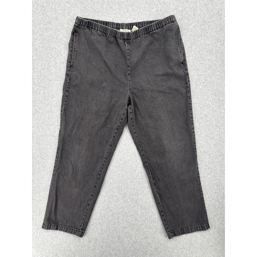 Orvis Men's L Black Washed Denim Jeans Elastic Waist Pull On 100% Cotton 36x28